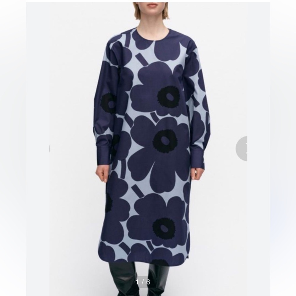 Marimekko Febina Unikko Dress Anthropologie Blue Poppy